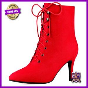 Pointy Toe Stiletto Heel Ankle Boots with Lace Up Zip Closure